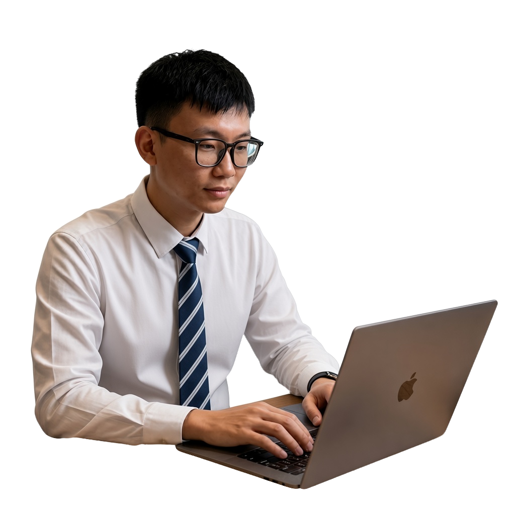 Lee Ming Liang at his laptop